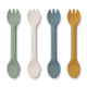Liewood  Cubertería de silicona  - cuchara/tenedor 2 en 1, paquete de 4 unidades, mezcla multicolor verde Faune